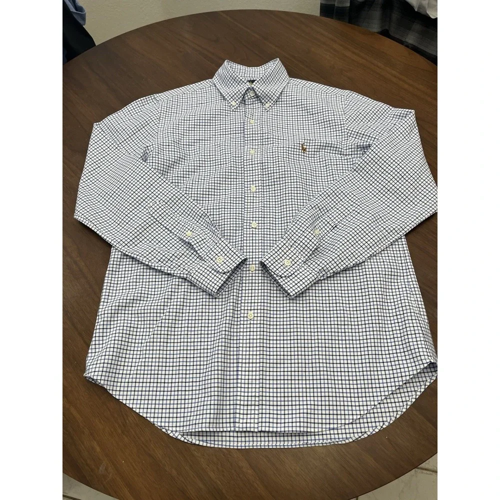 Polo Ralph Lauren Men's Shirt M Plaid L/S Classic Fit Button Down Flesh Pony